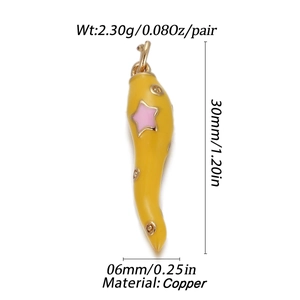 Detail showing a yellow pepper charm with pink star, 30mm height copper jewelry part