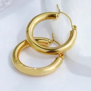 Pendientes De Aro De Acero Inoxidable Chapado En Oro De 18K Gruesos Huecos Geométricos Redondos Para Mujer