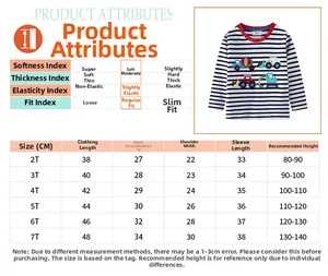 Tabella taglie dettagliata per maglia a righe da bambino a maniche lunghe, taglie 2T-7T