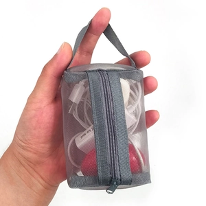 Mini gray mesh zipper pouch for small electronics accessories and cosmetics storage