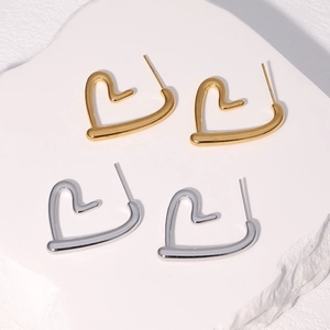 Heart Shaped Hollow Stud Earrings Stainless Steel Geometric Minimalist Fashion Jewelry For Women