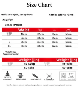 Tableau des tailles pour legging de yoga taille haute avec mélange nylon et élasthanne
