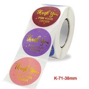 38mm gold foil Thank You stickers rolls in burgundy purple and pink for gift packaging