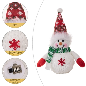 Glowing Christmas snowman plush doll with knit hat and snowflake embroidery details