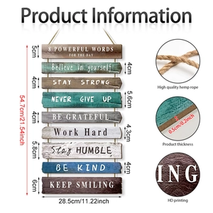 Inspirational wooden wall hanging decor with colorful slats and dimensions display