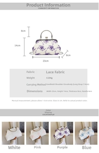 Detailed size chart for lace clutch with floral embroidery and dimensions 23x14x8cm