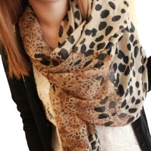 Leopard print chiffon scarf for women with elegant long wrap shawl design in brown and black
