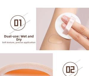 Close-up of a soft round air cushion puff for wet and dry makeup application on skin