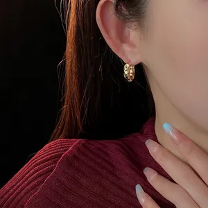 18K gold-plated irregular textured hoop earrings with a hammered finish for women