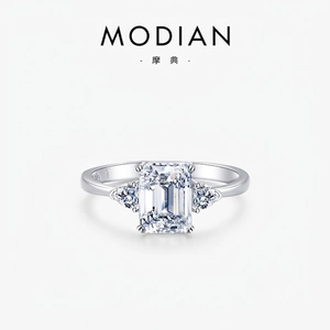 925 Sterling Silver Ring For Women Emerald Cut Zirconia Three Stone Engagement Luxury Jewelry Elegant Classic