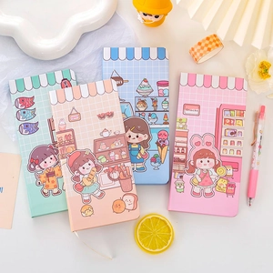 Set of four cute cartoon illustration weeks planners with dessert and shop themes