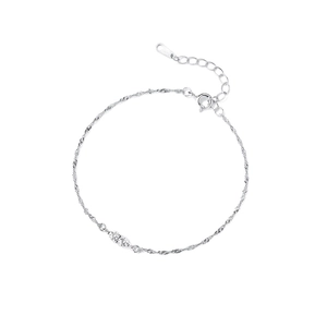 Minimalist S925 sterling silver water wave bracelet with double sparkling zircons