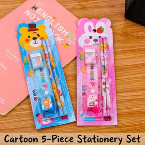Cartoon Animal School Stationery Including Pencils Ruler Eraser Sharpener Student Learning Awards Gifts Pink Blue