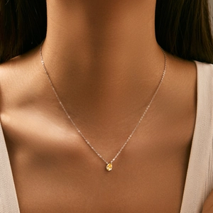 Elegant S925 sterling silver necklace with a sparkling yellow teardrop pendant for women