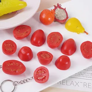 Realistic Cherry Tomato Keychain Simulation Food Pendant PVC Plastic Artificial Vegetable Model Bag Charm Novelty