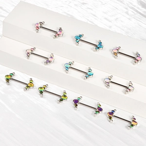 Colorful sunflower nipple rings set in polished stainless steel for body piercing
