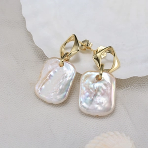 Baroque pearl drop earrings in 925 sterling silver gold plating with S925 hallmark