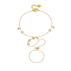 Bracelet bague élégant en acier inoxydable doré avec zircons ronds scintillants