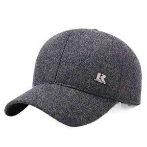 Deep grey winter baseball cap for men with warm fleece lining and metal logo detail