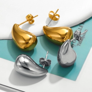 Chic 18K gold and silver teardrop stud earrings in minimalist polished stainless steel
