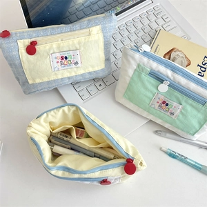 Cute large capacity canvas pencil case with multi-layer storage and colorful aesthetic