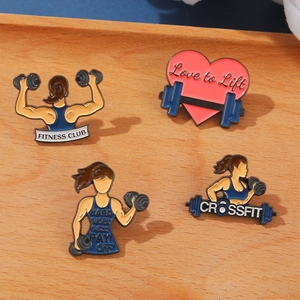 Broche en Émail d'Alliage Thème Fitness Haltérophilie Féminine Haltère Badge Épingle pour Sac Vêtements Accessoires Bijoux Style Sportif