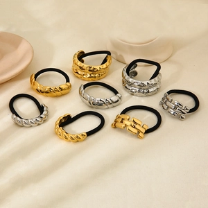 Stainless Steel Hair Ties Curved Geometric Metal Bow Heart Twist Ponytail Holders Elastic Bands Fashionable Hair Accessories