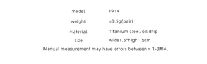 Technical specs of dog-shaped titanium steel earrings showing 1.6x1.5cm size and 3.5g weight