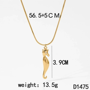 Gold seahorse pendant necklace in stainless steel with crystal eye and sizing details