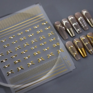 5D Stereoscopic Nail Art Stickers Gold Silver Bow Rhinestone Relief Adhesive Manicure Decals DIY Decoration