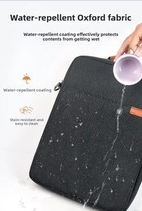 Close-up of waterproof Oxford fabric laptop bag showing water droplets on the surface