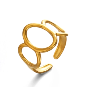 Bague ouverte en acier inoxydable doré au design géométrique minimaliste à trois ovales