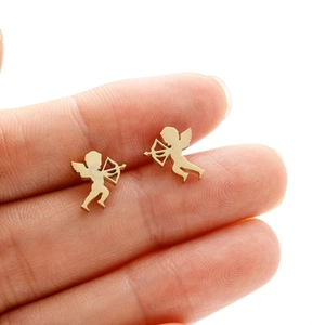 Golden Cupid silhouette stud earrings in polished stainless steel for women