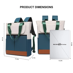 Detailed size specifications for 15.6-inch tri-color laptop backpack with USB port