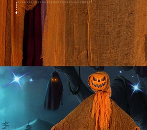 Detail of Halloween glowing pumpkin ghost with battery pack and wire controller specs