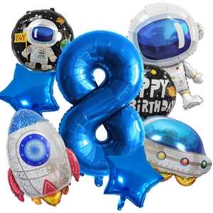Detailed astronaut balloon set with rocket and number 8 foil balloon for space parties