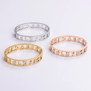Love Heart Hollow Bangle Stainless Steel Rhinestone Buckle Bracelet Fashion Minimalist Jewelry Gift For Women