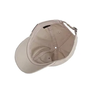 Unisex beige cotton baseball cap with short brim and adjustable metal strap back