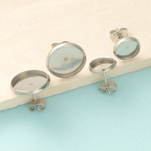 Stainless Steel Earring Post Settings Round Bezel Trays DIY Jewelry Making Findings Components Blank Flat Base