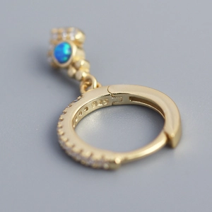 925 sterling silver huggie hoop earrings with blue opal drop and sparkling cubic zirconia