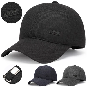 Men Winter Baseball Cap With Foldable Ear Flaps Warm Fleece Lining Cotton Blend Outdoor Sport Adjustable Metal Buckle