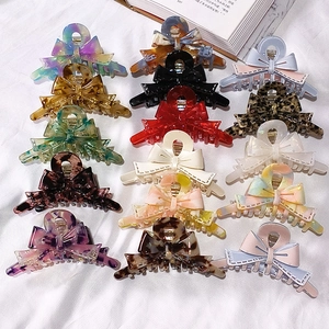 French Style Bow Hair Claw Large Acetate Shark Clip Vintage Sweet Hair Accessories For Women