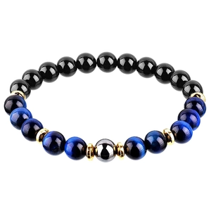 Bracelet Triple Protection En Œil De Tigre Bleu Obsidienne Noire Et Hématite Bijou Perlé Élastique Pour Hommes Et Femmes