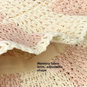 Close-up detail of hand-woven breathable straw hat featuring a shapeable brim