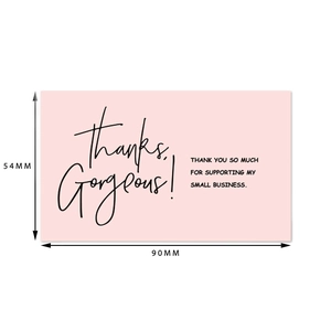 Pink thank you card for small business with Gorgeous calligraphy and 90x54mm dimensions