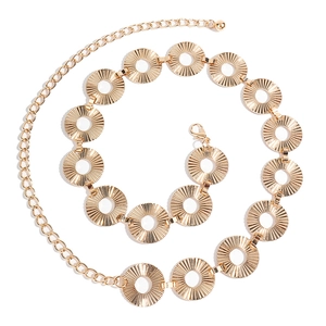 Adjustable punk gold body chain with textured geometric hollow rings and lobster clasp