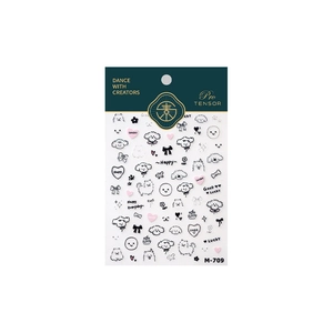 Cute cartoon nail stickers with puppy and heart designs on M-709 adhesive sheet
