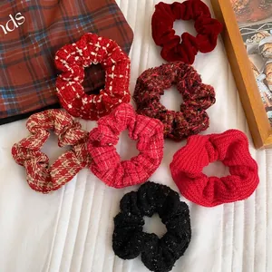 Knit Velvet Tweed Hair Scrunchies Vintage Elegant Large Intestine Elastic Hair Ties For Women And Girls Winter Autumn Style