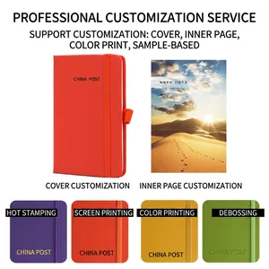 Set taccuino business A5 in ecopelle con elastico in viola rosso giallo e colore verde