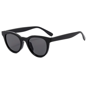 Classic black cat-eye sunglasses with polished frames and dark grey polarized lenses